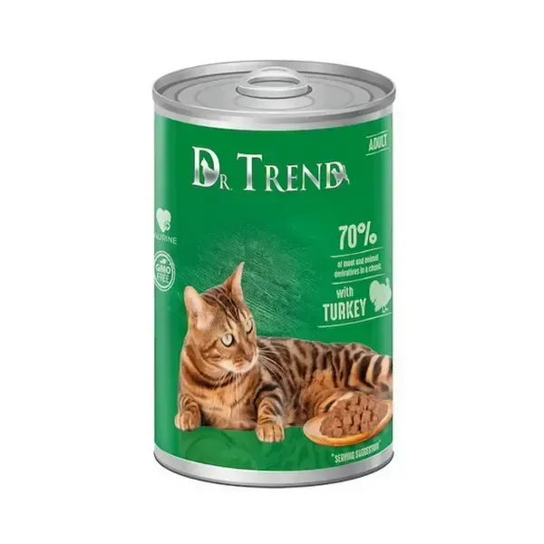 (1678) Dr.Trend с индейкой для взрослых кошек всех пород 400 г (70%)