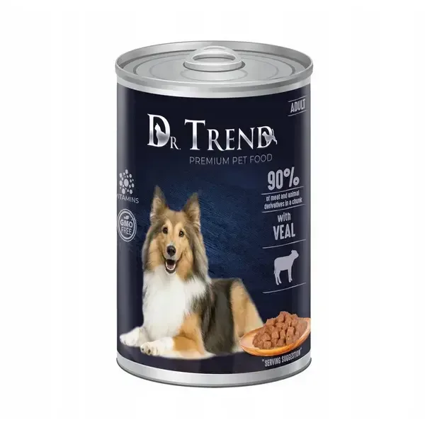 (1753) Dr.Trend с телятиной для взрослых собак всех пород 400 г (70%)