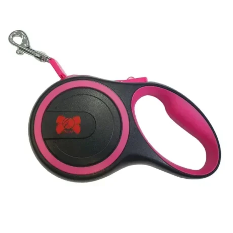 4DOG DELUXE. Lesă retractabilă pentru câini negru-roz 3m