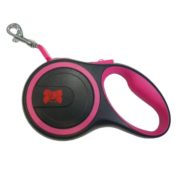 (0179) 4DOG DELUXE LESA RETRACTABILA ELEGANCE NEGRU ROZ- 3M (Lesă întărită)