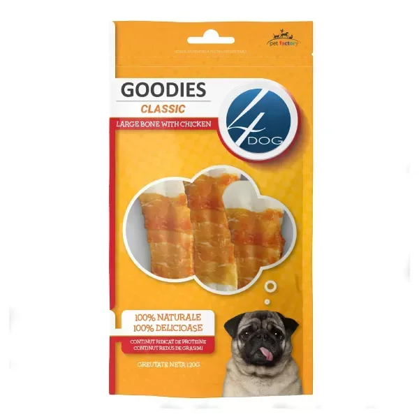 (2517)  4DOG GOODIES КЛАССИЧЕСКАЯ БОЛЬШАЯ КОСТЬ С КУРИЦЕЙ 120 г