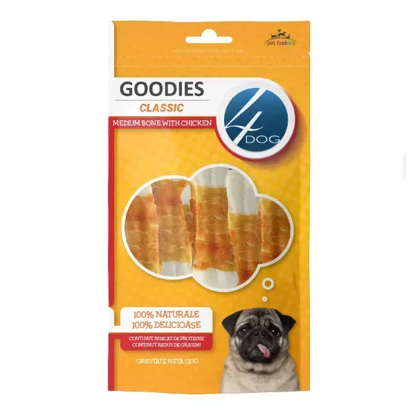 (2524) 4DOG GOODIES КЛАССИЧЕСКАЯ СРЕДНЯЯ КОСТЬ С КУРИЦЕЙ 120 г