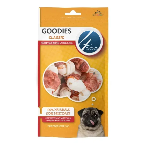 (2586) 4DOG GOODIES КЛАССИЧЕСКИЙ УЗЕЛКОВЫЙ КОСТЬ С УТКОЙ 120 г