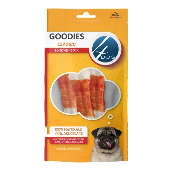 (2593)  4DOG GOODIES КЛАССИЧЕСКАЯ КОСТЬ С УТКОЙ 120 г