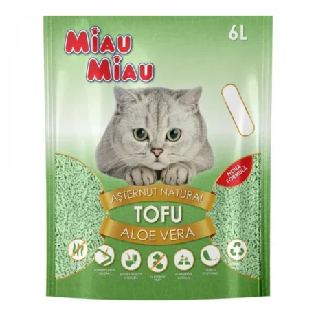 MIAU MIAU. Așternut pentru litieră de pisici pe bază de soia. Aloe vera, 6l