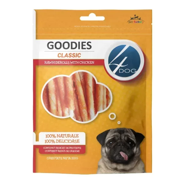 (7811) 4DOG GOODIES КЛАССИЧЕСКИЕ РУЛЕТИКИ ИЗ СЫРОЙ КОЖИ С КУРИЦЕЙ 100 г