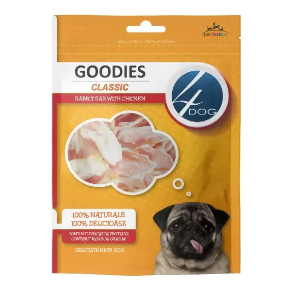 (7866)  4DOG GOODIES КЛАССИЧЕСКОЕ КРОЛИЧЬЕ УШКО С КУРИЦЕЙ 100 г