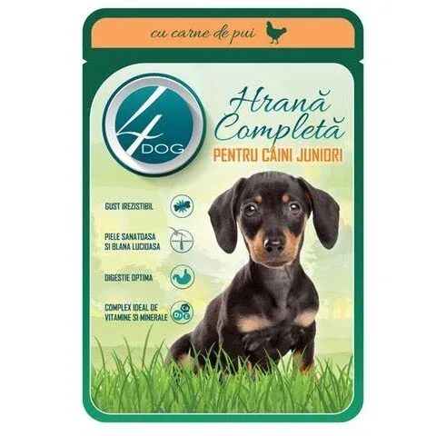 (3966) 4DOG Hrana pentru câini Juniori cu carne de pui in sos ( plic ) 100gr