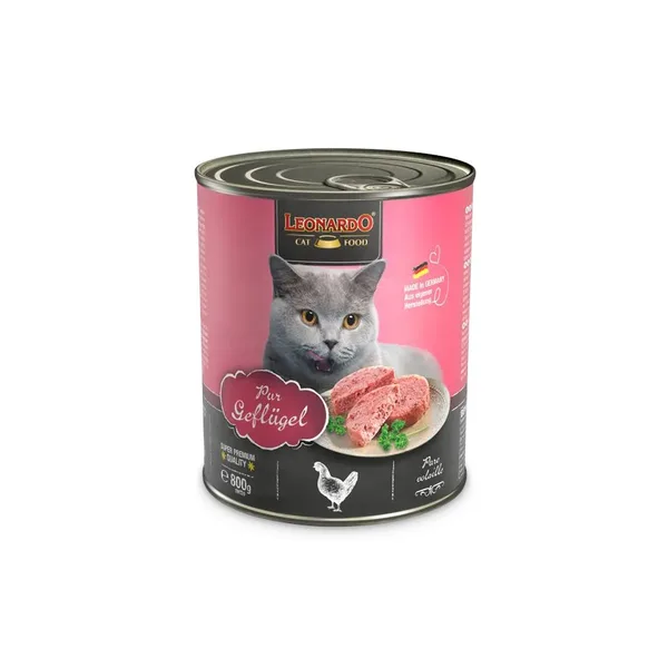 Leonardo. Hrană umedă pentru pisici adulte cu pasăre. 800 gr.