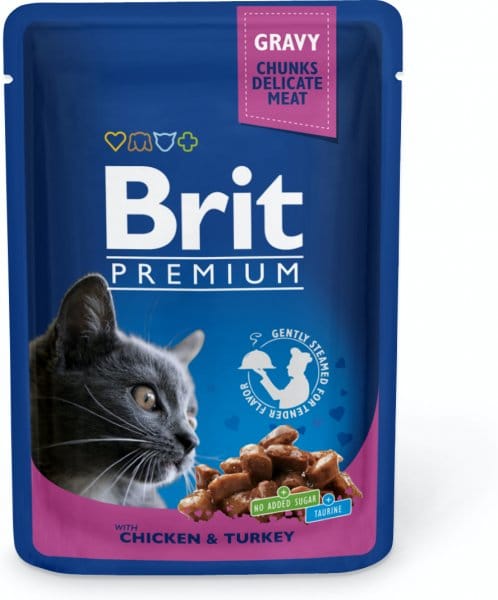 Brit Premium. Влажный корм для взрослых кошек с курицей и индейкой. 100 г.