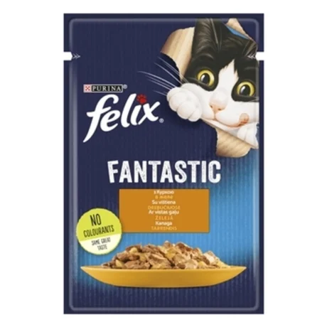 Purina Felix. Hrană umedă pentru pisici adulte cu pui în jeleu. 85 g.