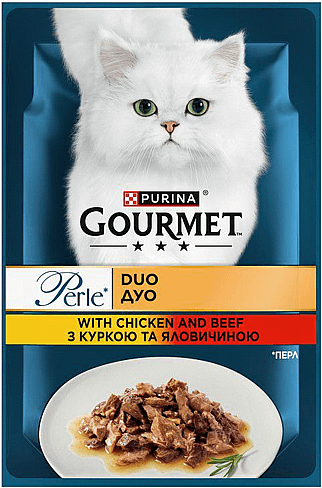 Gourmet. Влажный корм для взрослых котов с курицей и говядиной. 85 г.
