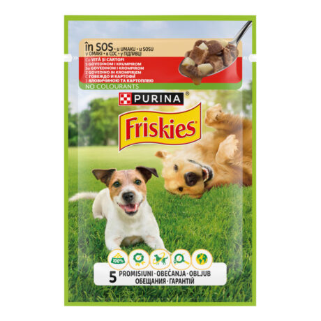 Purina Friskies. Hrană umedă pentru câini adulți cu carne de vită și cartofi. 85 g.