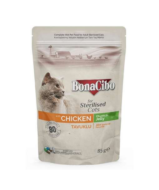 Bonacibo. Влажный корм для стерилизованных кошек с курицей. 85 г.
