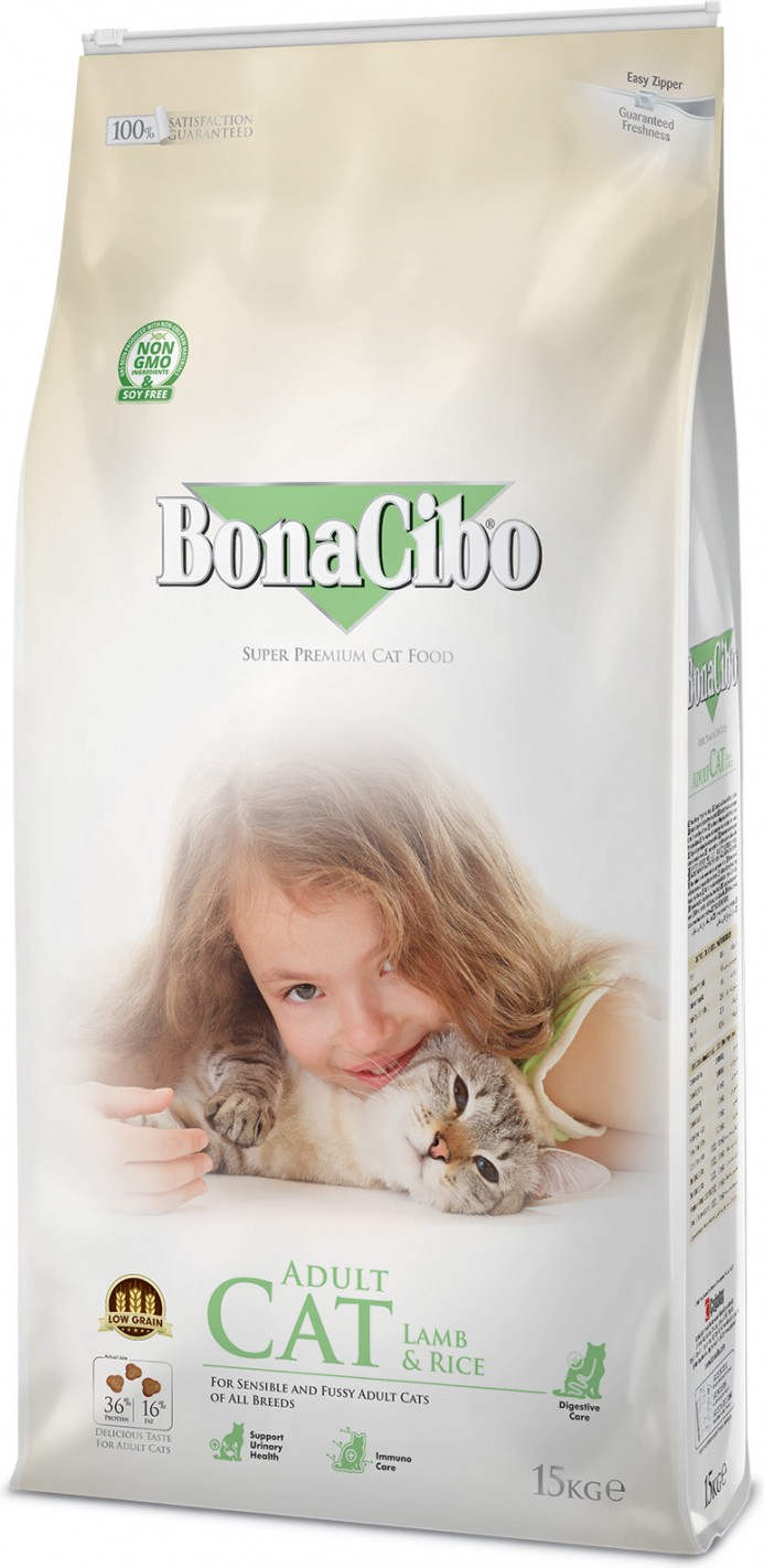 BonaCibo. Сухой корм для взрослых кошек с мясом ягненка. 15 кг.