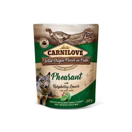 CARNILOVE. Hrană umedă pentru câini adulți cu fazan și frunze de zmeură. 300 g.