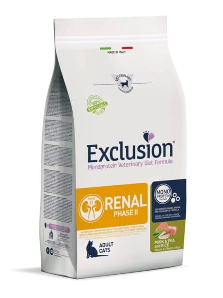 Exclusion. Hrană uscată veterinară monoproteică pentru pisici pentru sănătatea rinichilor (etapa II) 300g