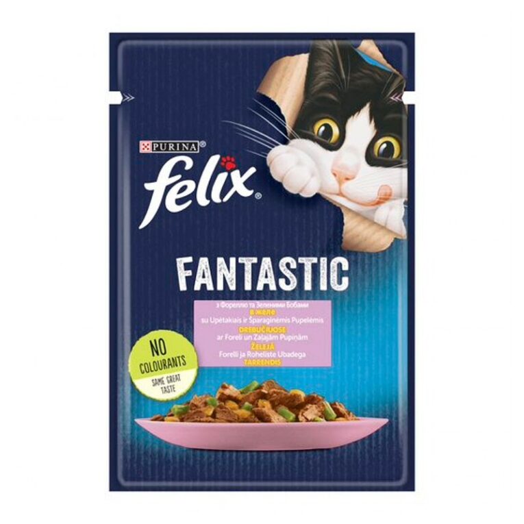 Purina Felix. Влажный корм для взрослых кошек с форелью и зелеными бобами. 85 г.