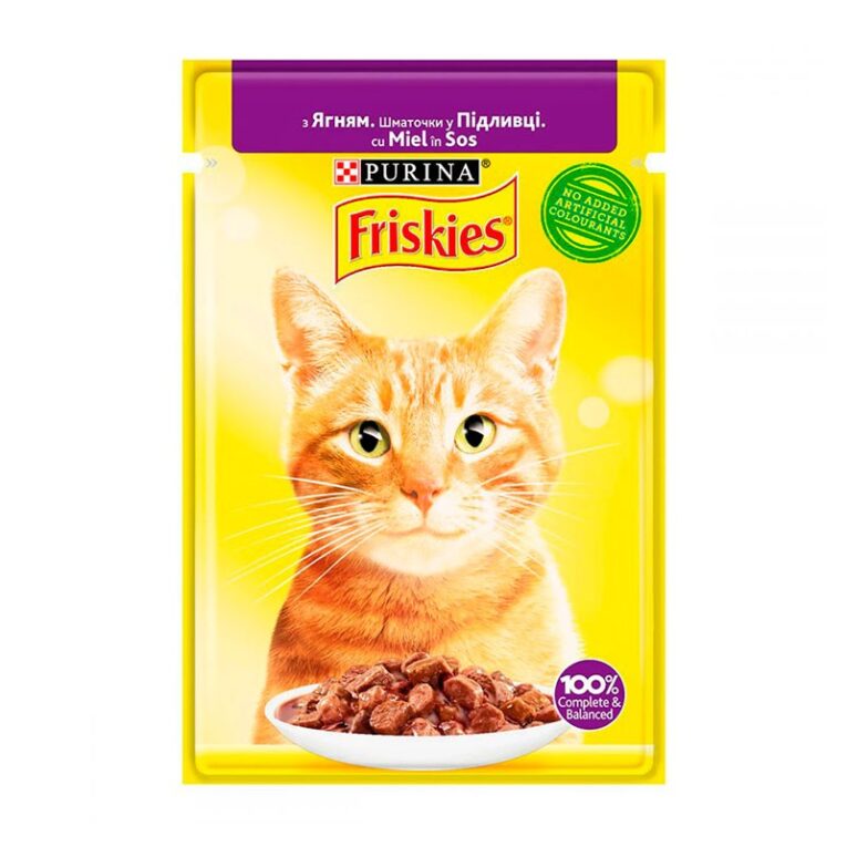 Friskies. Влажный корм для взрослых котов с ягненком. 85 г.