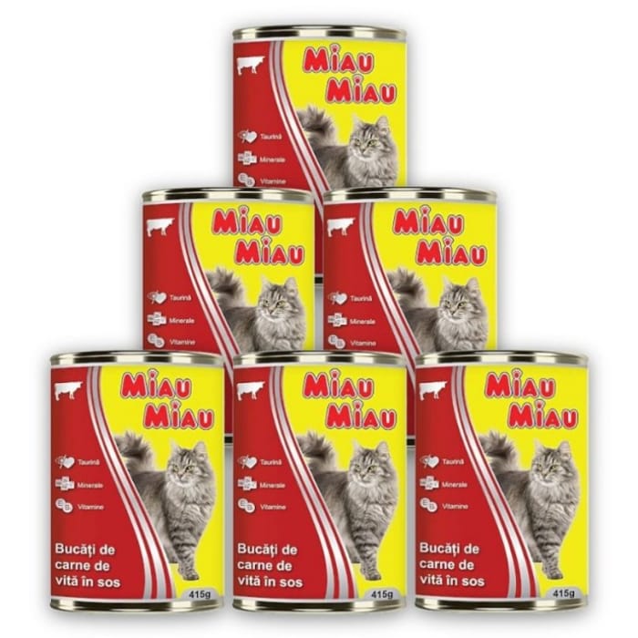 MIAU MIAU. Влажный корм для взрослых кошек с говядиной. 415 г.