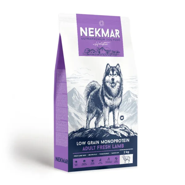 Nekmar. Hrană monoproteinică cu conținut scăzut de cereale pentru câini adulți (miel) 2kg