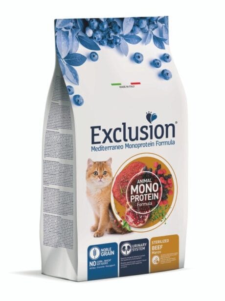 Exclusion. Hrană uscată monoproteică pentru pisici sterilizate (vită) 300g