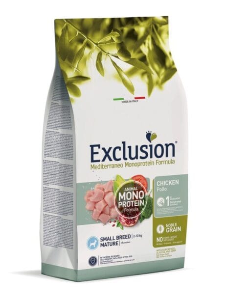 Exclusion. Hrană uscată monoproteică pentru câini bătrâni de rasă mică (pui) 2kg