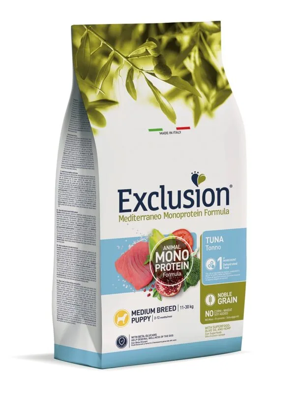 Exclusion. Hrană uscată monoproteică pentru căței de rase medii (ton) 3kg