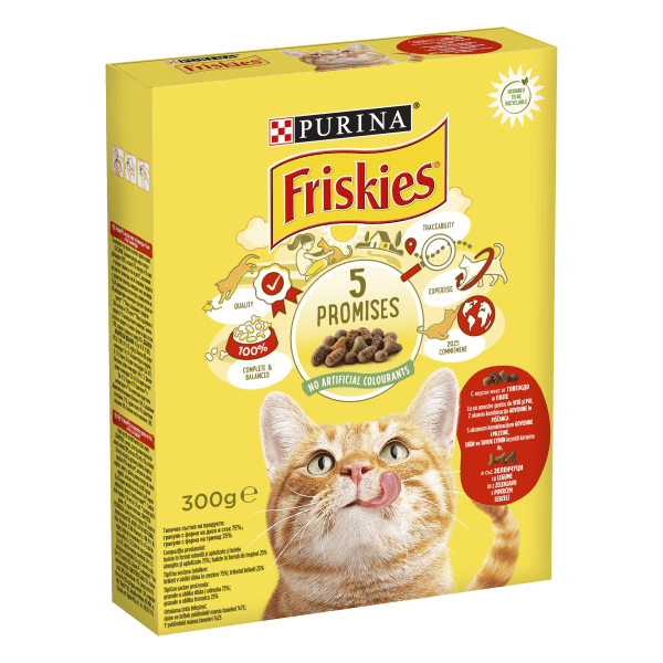 Friskies. Сухой корм для взрослых кошек с говядиной и курицей. 300 г.