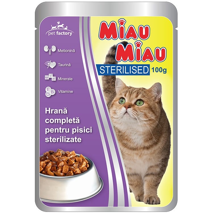 Miau Miau. Влажный корм для стерилизованных кошек с курицей. 100 г.