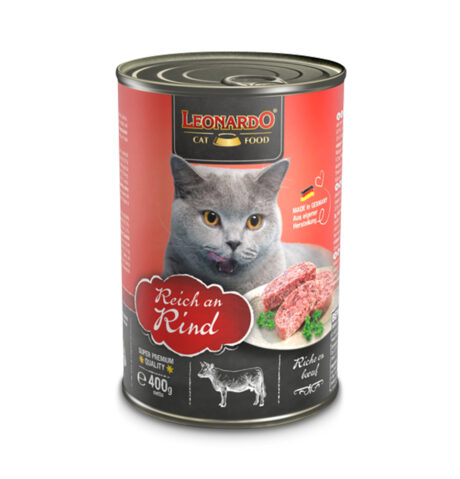 LEONARDO. Hrană umedă pentru pisici adulte cu vită. 400 g.
