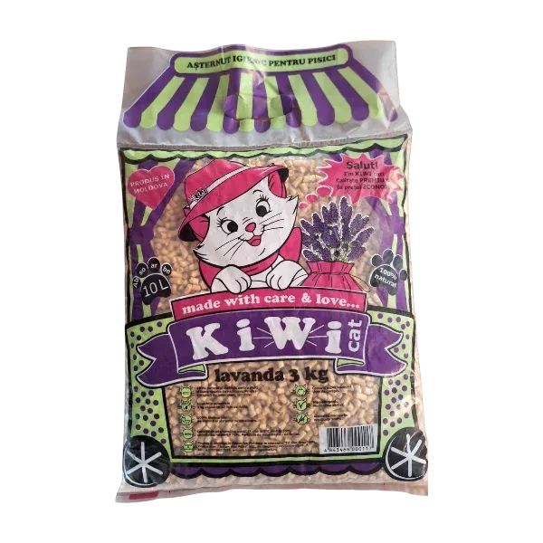 KiWi Cat Lavanda. Древесный гигиенический наполнитель Premium для кошачьего туалета с ароматом лаванды, 10 л (3 кг)